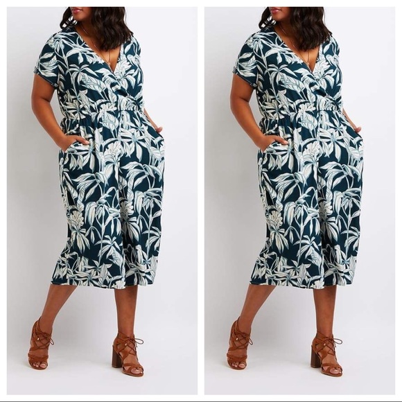 Charlotte Russe Pants - Charlotte Russe Tropical Surplice Wrap Jumpsuit